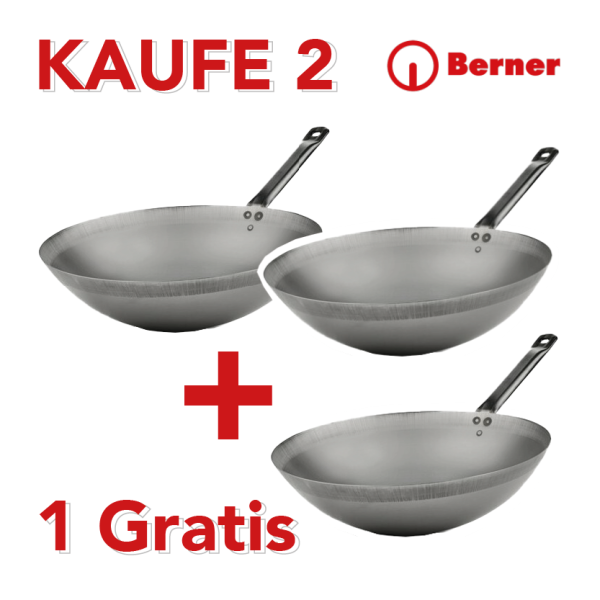 Rabatt Aktion-Berner Stahl Wokpfanne WPS1 36 cm mit Stahlgriff Made in Germany-2+1