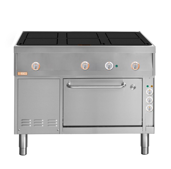 LOCHER 290211 ﻿Induktionsherd, 6 Kochstellen á 5 kW - und Brat- und Backofen GN 1 1/2 mit Uml